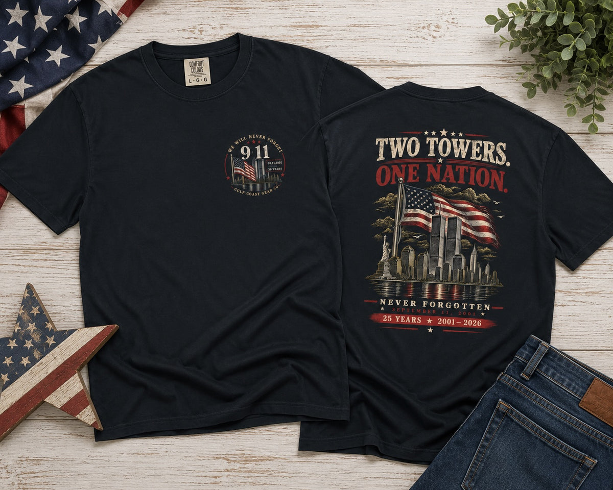 Two Towers | Unisex Heavyweight Crewneck Tee | Front & Back Print