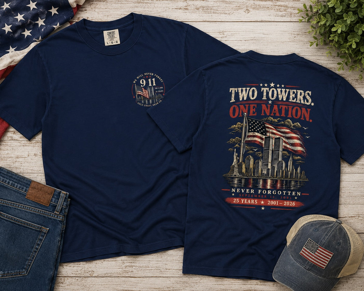 Two Towers | Unisex Heavyweight Crewneck Tee | Front & Back Print