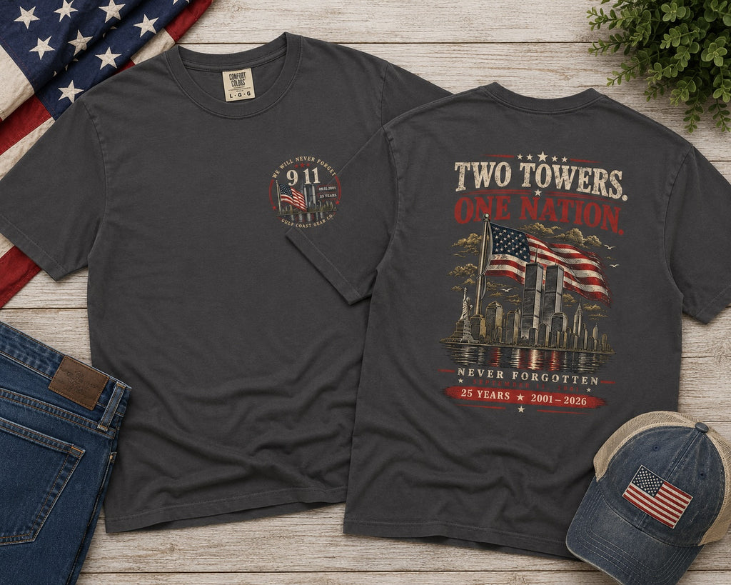Two Towers | Unisex Heavyweight Crewneck Tee | Front & Back Print