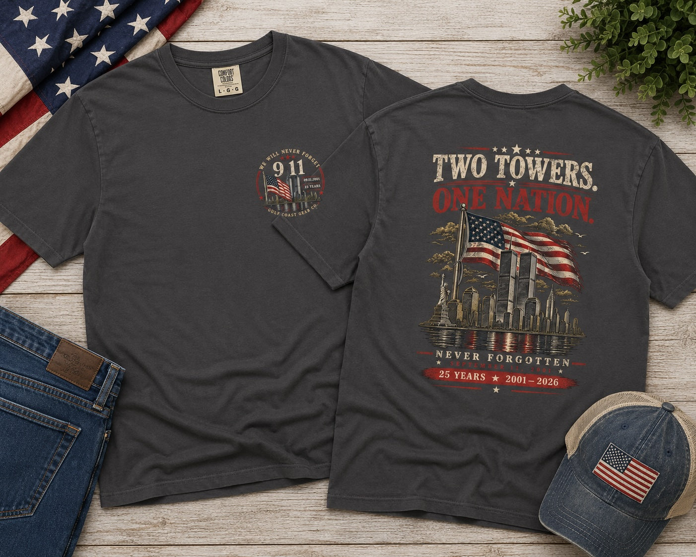 Two Towers | Unisex Heavyweight Crewneck Tee | Front & Back Print