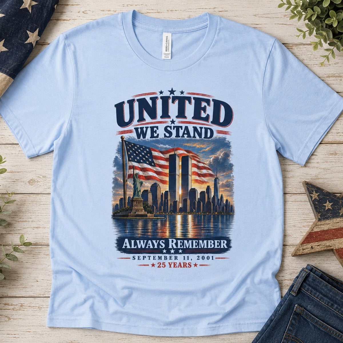United We Stand crewneck tee in Baby Blue
