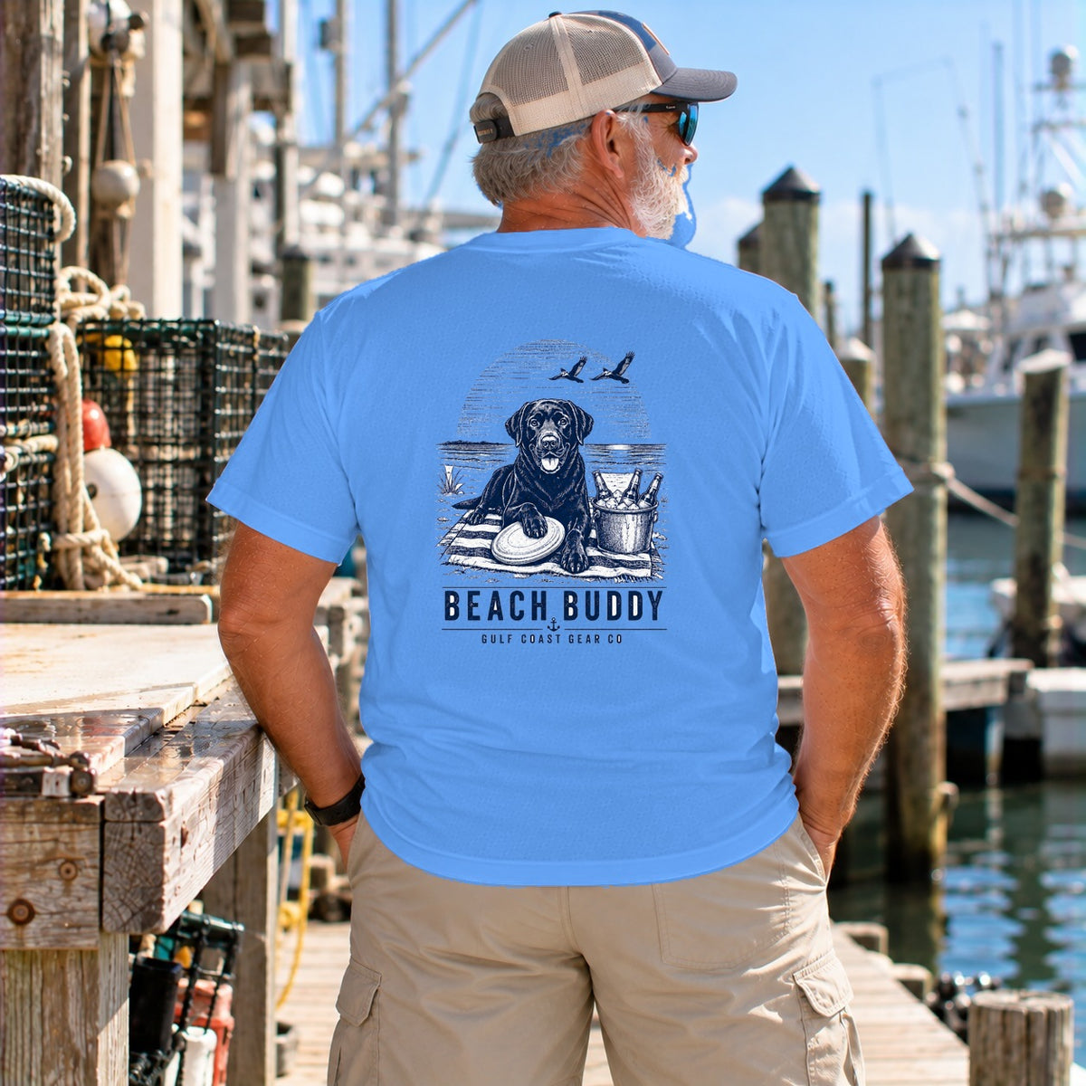 Beach Buddy heavyweight crewneck tee in Carolina Blue, back