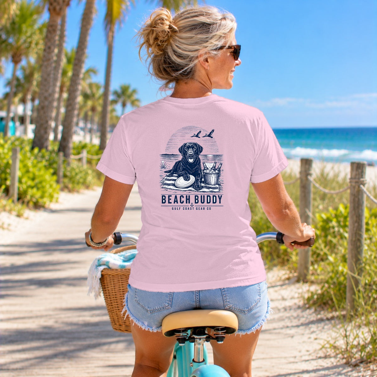 Beach Buddy heavyweight crewneck tee in Light Pink, back