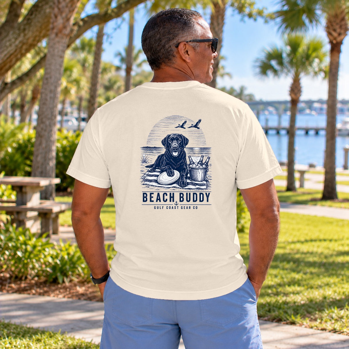 Beach Buddy heavyweight crewneck tee in Natural, back