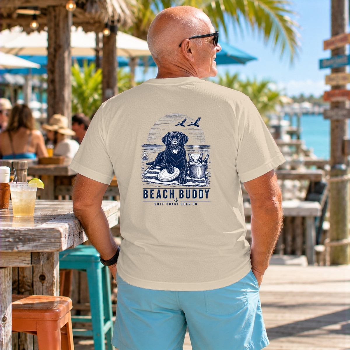Beach Buddy heavyweight crewneck tee in Sand, back