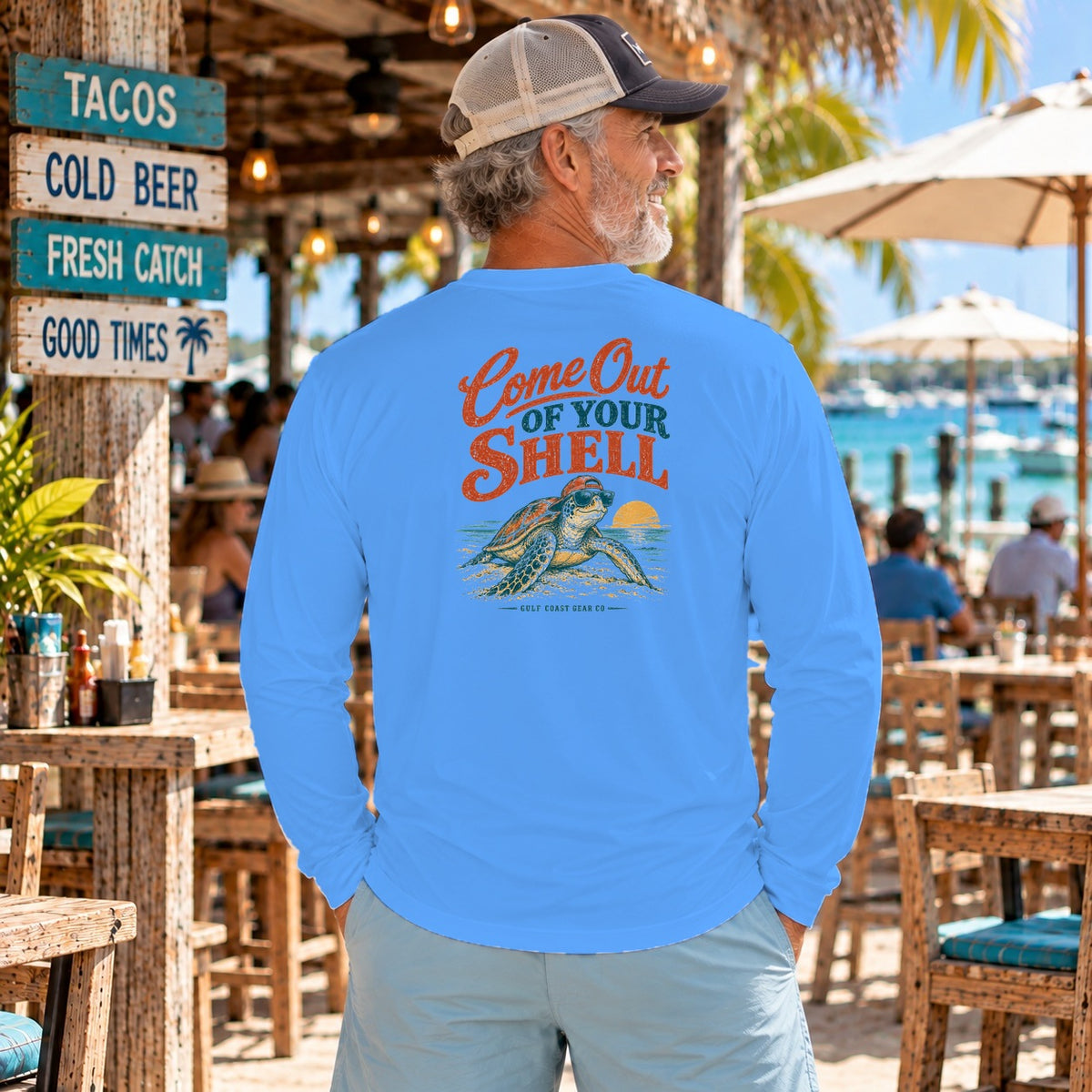 Come Out of Your Shell performance long sleeve in Carolina Blue, back