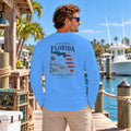 God, Family, Country performance long sleeve in Carolina Blue, back