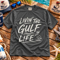Livin' the Gulf Life heavyweight tee in Pepper, laid flat on dock boards