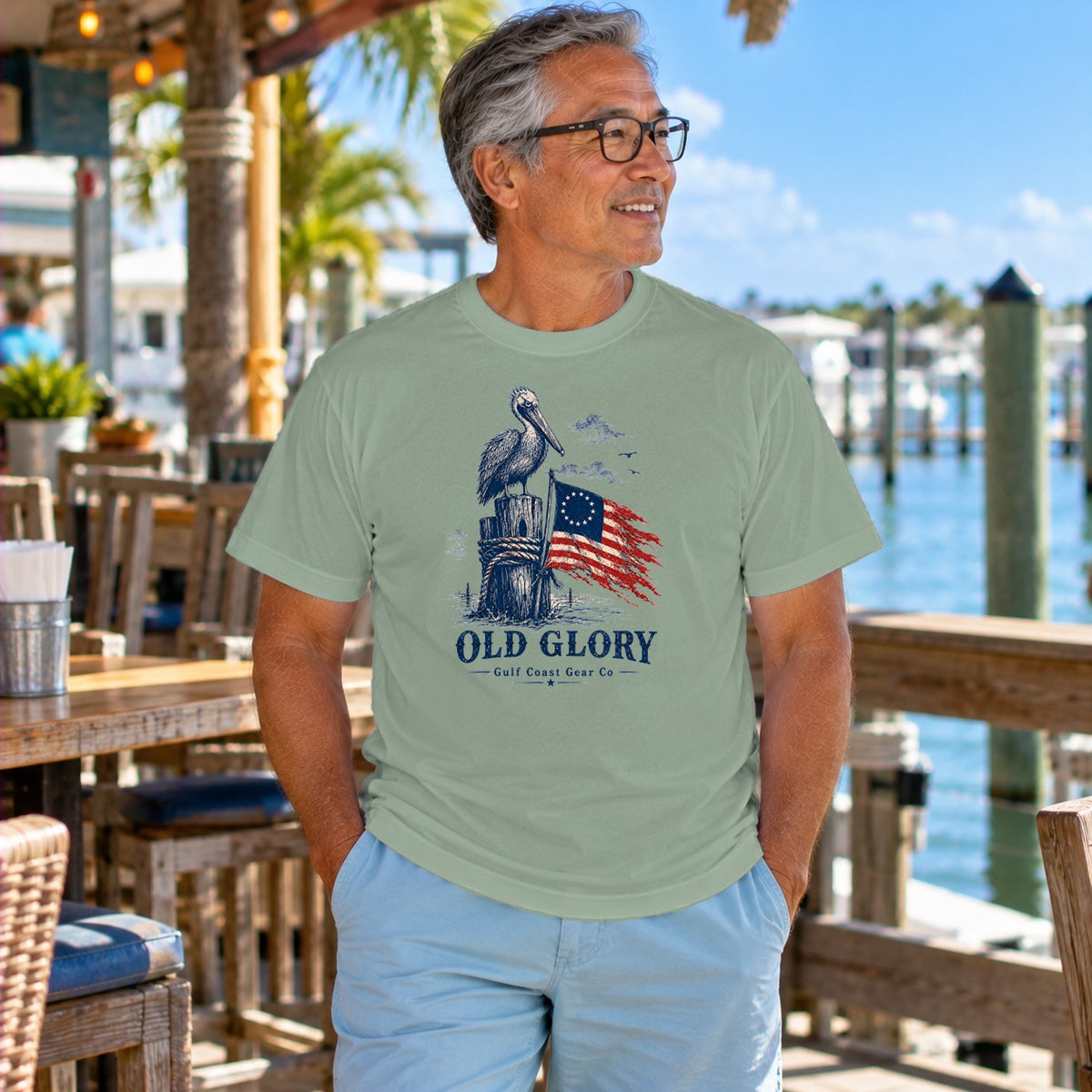 Old Glory heavyweight tee in Bay