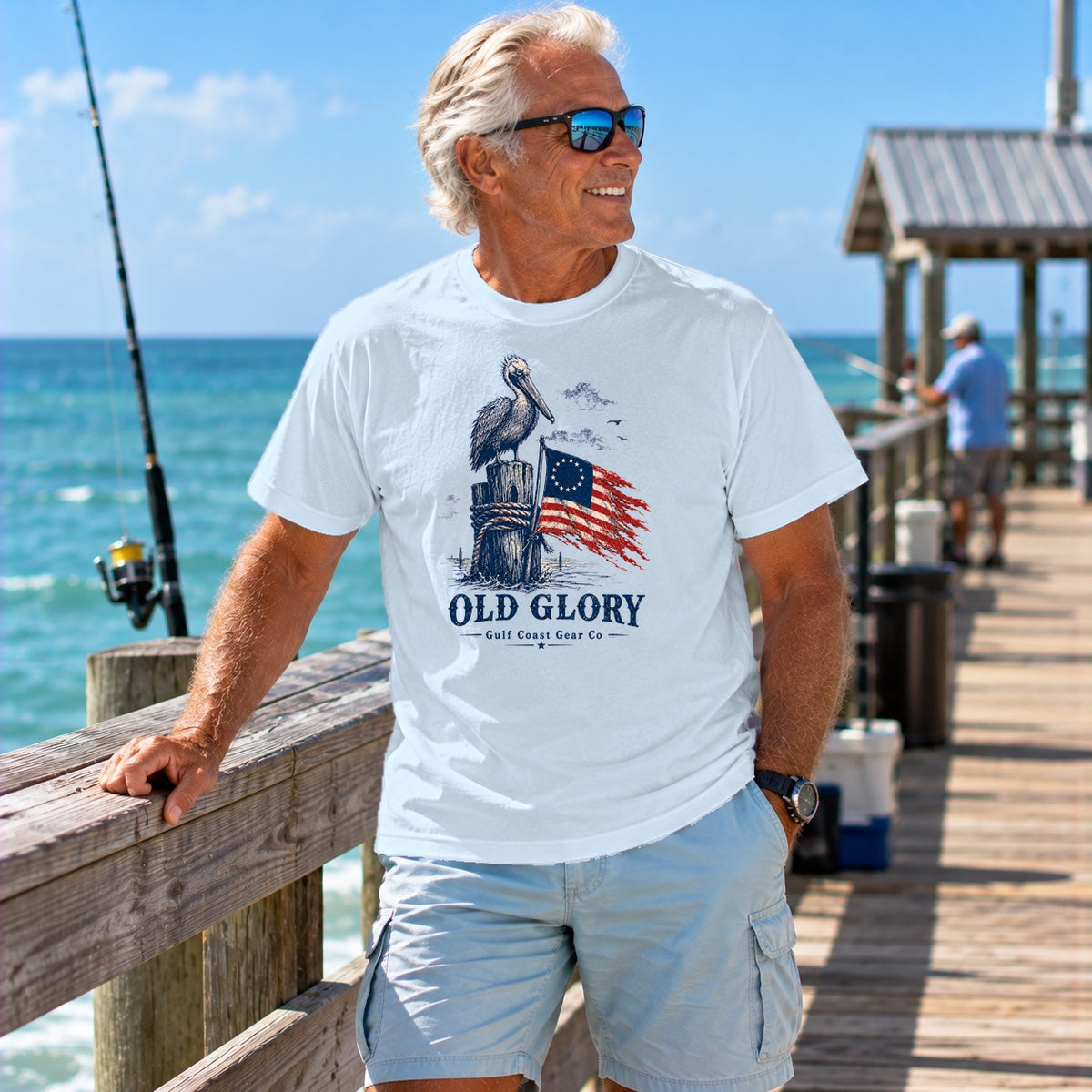 Old Glory heavyweight tee in Ice Blue
