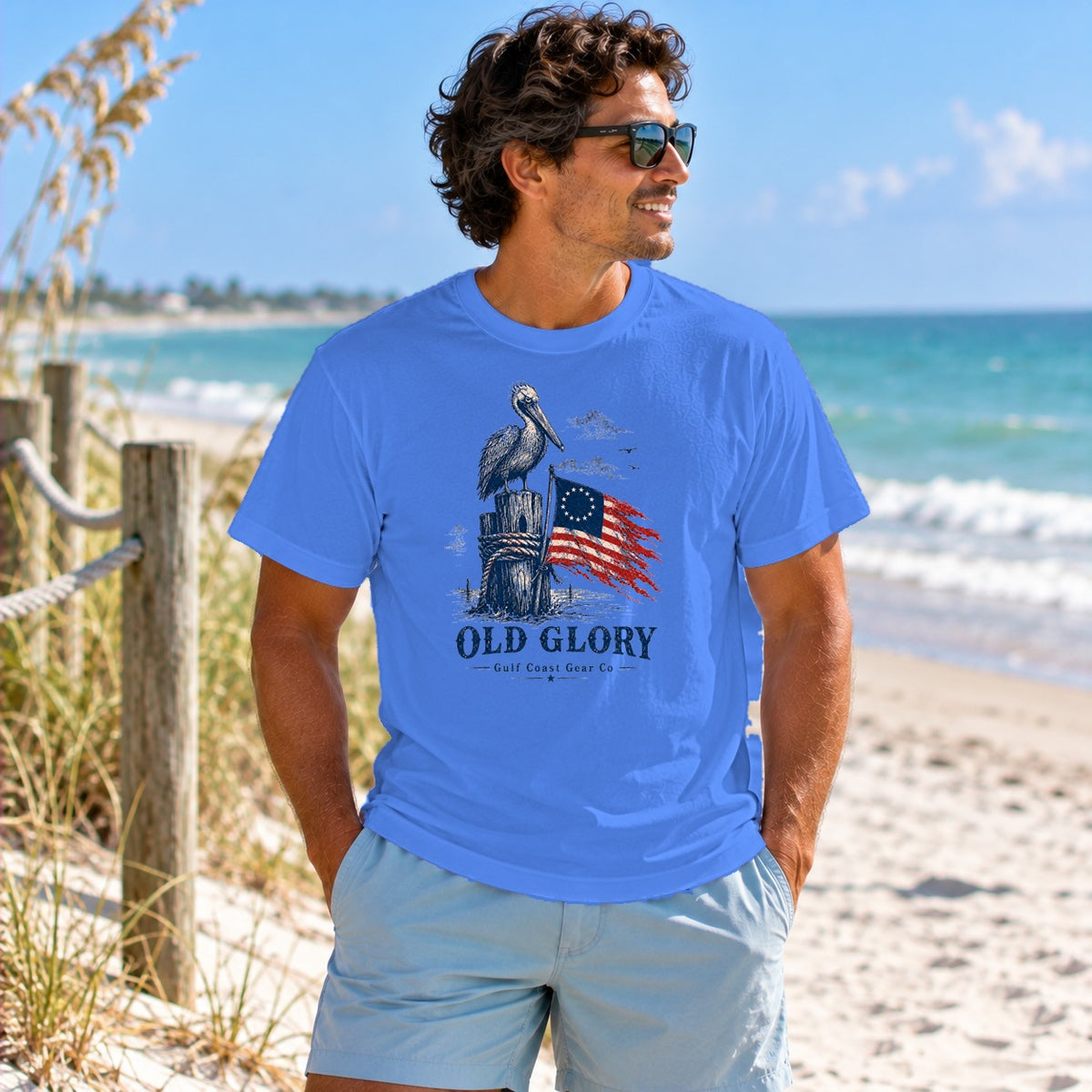 Old Glory heavyweight tee in Mystic Blue