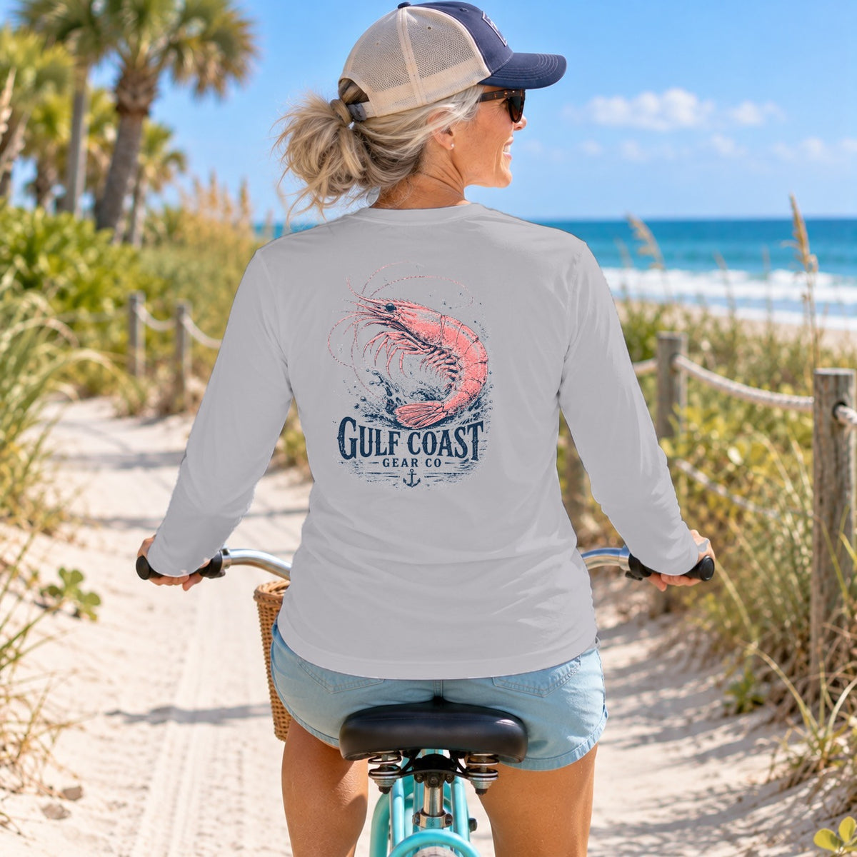 Pink Shrimp performance long sleeve in Silver, back