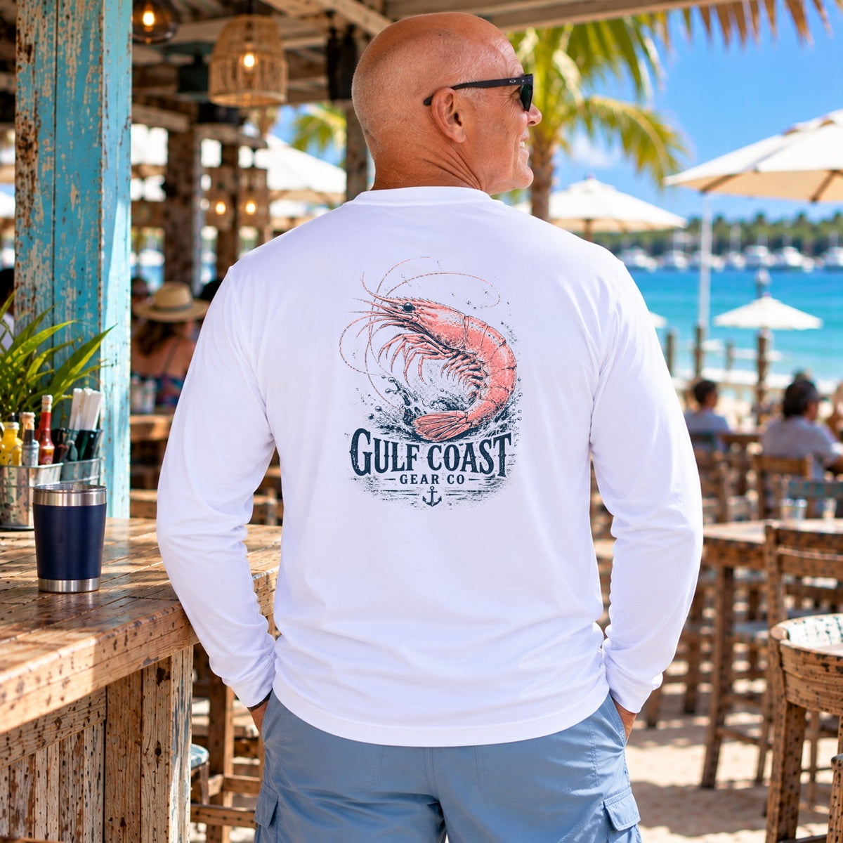 Pink Shrimp performance long sleeve in White, back