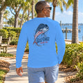Red, White & Blue Mahi performance long sleeve in Carolina Blue, back