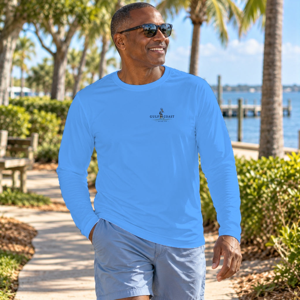 Red, White & Blue Mahi performance long sleeve in Carolina Blue, front