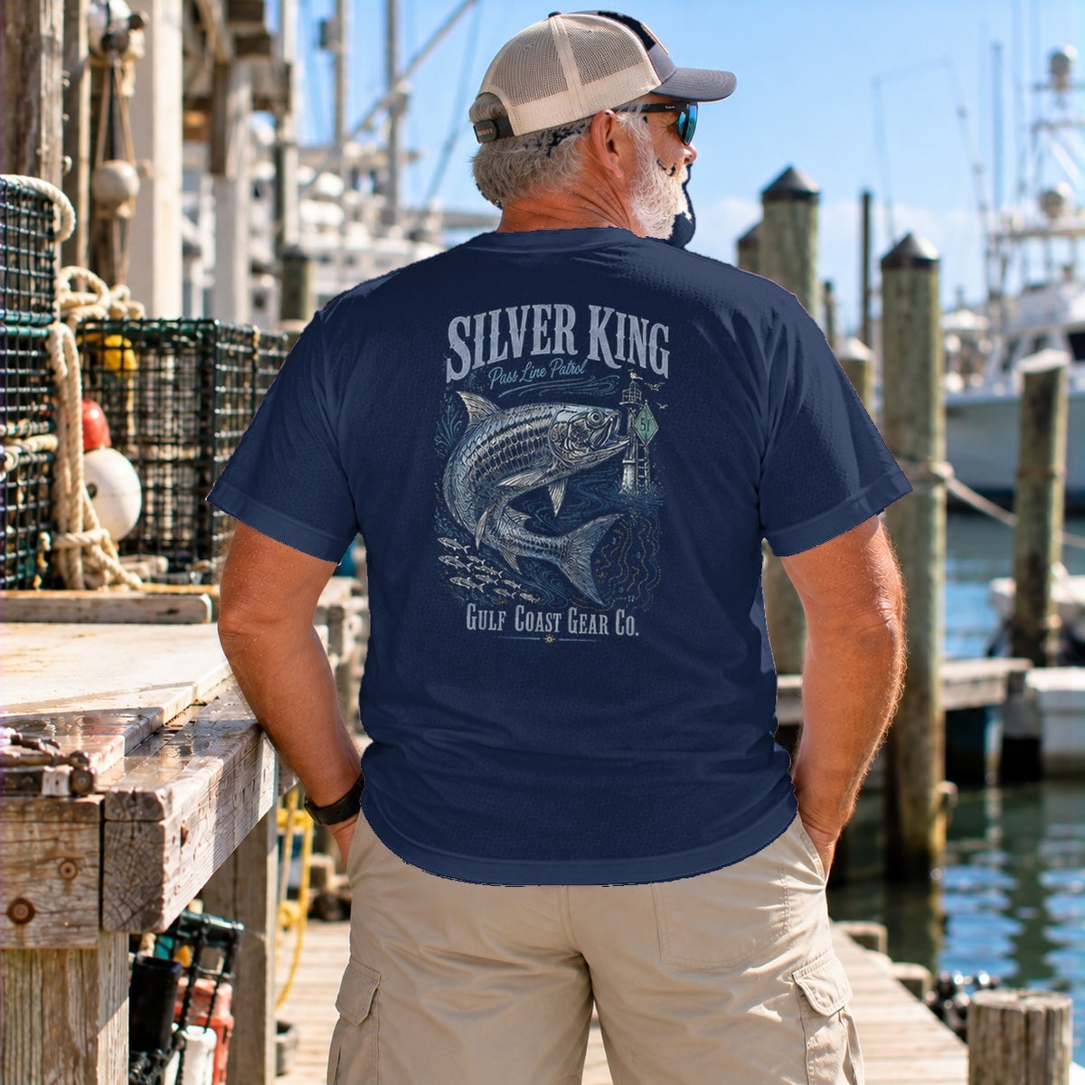 Silver King heavyweight crewneck tee in Navy, back